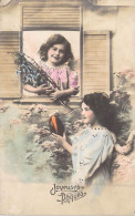 PAQUES - Enfants - Oeufs  -Fleur - Joyeuses Pâques - Carte Postale Ancienne - Pâques