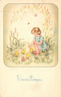 PAQUES - Enfant Qui Joue Avec Des Poussins - Buona Pasqua - Carte Postale Ancienne - Easter