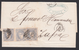 1870. Envuelta De Sevilla A Zafra, Ed. 107, 50 M. Ultramar. [Mat. Parrilla, Triple Porte.] - Lettres & Documents