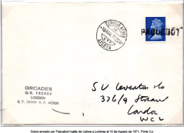 CA692- COVERAUCTION!!!- PORTUGAL - PAQUEBOT COVER LISBOA 10-AGO-1971 TO LONDON - Covers & Documents