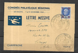 FRANCE    Exposition Philatélique Des Riceys En 1942 - Esposizioni Filateliche