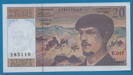 FRANCE 20 FRANCS 1995 # U.047 Debussy P# 151 - 20 F 1980-1997 ''Debussy''