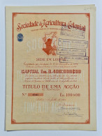 PORTUGAL- LISBOA- Sociedade De Agricultura Colonial. Titulo De Uma Acção 100$00 - Nº 47445 - 1JUL1954 - Agricultura