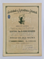 PORTUGAL- LISBOA- Sociedade De Agricultura Colonial. Titulo De Dez Acções 1000$00 - Nº 71921 A 71930 - 1JUL1954 - Landbouw