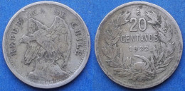 CHILE - 20 Centavos 1922 KM# 167.1 Decimal Coinage (1835-1960) - Edelweiss Coins - Chili