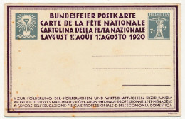 SUISSE - Entier Postal - Bundesfeier 1920 - Fête Nationale, Au Profit D'oeuvres D'éducation Physique... - Postwaardestukken