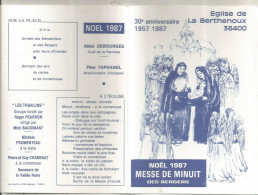 Programme 4 Pages, Noël1987, Messe De Minuit Des Bergers, église De LA BERTHENOUX, 36, Abbé R. Debourges, Frais Fr 1.65e - Programmes