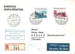 Liechtenstein 1947: Swissair-Erstflug Genève > Afrique Du Sud Zu 199+201 Mi 235+237 Yv 212+214 Mit O SCHAAN 30.VII.47 - Posta Aerea