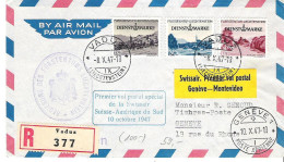 Liechtenstein 1947: RARE Swissair-Erstflug Genève > Montevideo Mit DIENST+MARKE No. 30+32+34 Mit O VADUZ 8.X.47 - Luchtpostzegels