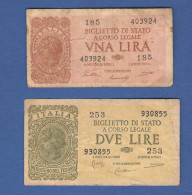 Italia 1 + 2  Lire  1944 War Banknotes Italy Italie - Italië – 2 Lire