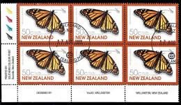 New Zealand 2010 Children's Health - Butterflies 50c Corner Block Of 6 Used - Gebraucht