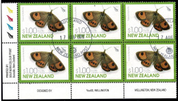 New Zealand 2010 Children's Health - Butterflies $1 Corner Block Of 6 Used - Usados