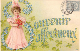 FETES ET VOEUX - Souvenir Affectueux - Tréfle - Fleur Bleue - Carte Postale Ancienne - Autres & Non Classés