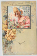 Fantaisie - Femme Au Chapeau Et Robe Rose - Illustration Signée JUNIUS - Carte Postale Ancienne - Mujeres