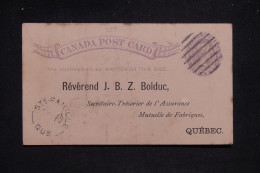 CANADA - Entier Postal Avec Repiquage De La Paroisse De Ste Famille Pour Québec En 1885 - L 142931 - 1860-1899 Règne De Victoria