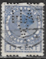 Perfin HA V (Holland-Amerika Verzekerings Mij Schiedam) In 1925 Type Veth 15 Cent Blauw Tweezijdige Roltanding NVPH R 12 - Perforadas