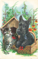 Chat & Chien * CPA Illustrateur * Cat Dog * Race Fox Terrier - Chats