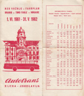 Bus Timetable Fahrplan Orario - Autotrans Rijeka Yugoslavia 1961/62 - Europa