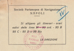 Napoli. SOCIETA' PARTENOPEA DI NAVIGAZIONE (S.P.A.N.). Orario Estivo 1953. INTERESSANTE DOCUMENTO. MOLTO RARO. - Europa