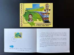 Gabon Gabun 1983 Mi. 846 FDC 1er Jour Encart Folder Transgabonais Train Railways Eisenbahn Bongo Mitterrand Zug - Gabon (1960-...)