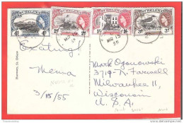 ST.HELENA 1955 4 STAMPS ATTACHED 2d 3d 4d 1/- Uunusual Postcard Sainte Helena Jamestown View - Sint-Helena