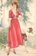 Illustrateur - Corbella - Femme En Robe Rouge Avec Chien - Colorisé - Daté 1918 - Carte Postale Ancienne - Corbella, T.