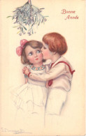 Illustrateur - Bompard - Deux Enfants Qui Se Font La Bise Sous Le Gui - Bonne Année - Carte Postale Ancienne - Bompard, S.