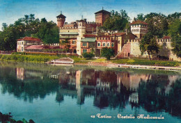 CARTOLINA  TORINO,PIEMONTE-CASTELLO MEDIOEVALE-STORIA,CULTURA,RELIGIONE,IMPERO ROMANO,BOLLO STACCATO,VIAGGIATA 1959 - Castello Del Valentino