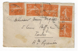 Enveloppe Carte De Visite Mignonnette 5c Semeuse Orange X 5 Ob 1923 Yv 158 - Brieven En Documenten