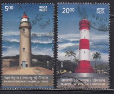 India Used 2012, Set Of 2,   Lighthouses, Lighthouse Of Mahaballipuram, Allephey (Sample Image) - Usati