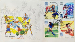 India Fdc / Theme Hockey Olympics Inde Indien Wrestling Boxing Weight Lifting Shooting Athletics High Jump Sports - Rasenhockey