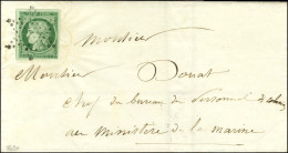 Etoile / N° 2 Vert Foncé Superbes Marges Sur Lettre Adressée à Paris. Au Verso, Càd D'arrivée 1853. - SUP. - R. - 1849-1850 Ceres