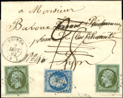PC 3671 / N° 11 (2) Càd T 15 VOIRON (37) Sur Lettre Territoriale Insuffisamment Affranchie Taxée 28. Au Bureau De Poste  - 1853-1860 Napoléon III