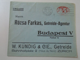 D194024    COVER - Switzerland  Suisse 1931 EMA  Postage Red Meter Stamp - Zürich Hauptbahnhof - Rózsa Farkas Budapest - Postage Meters