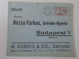 D194026   COVER - Switzerland  Suisse 1931 EMA  Postage Red Meter Stamp - Zürich Hauptbahnhof - Rózsa Farkas Budapest - Affranchissements Mécaniques