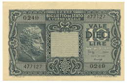 10 LIRE BIGLIETTO STATO GIOVE LUOGOTENENZA UMBERTO BOLAFFI 23/11/1944 SUP+ - Otros