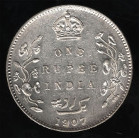 British India 1907 B Silver Rupee AU-BU Toned Uncommon Condition Year - Otros – Asia