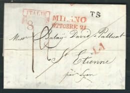 ITALIE 18?? Marque Postale Taxée De Milan Pour Saint Etienne - 1. ...-1850 Prefilatelia