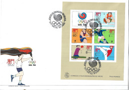 Macau Macao – 1988 Seoul Olympic Games Souvenir Sheet FDC - Oblitérés