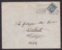 France - Levant: Cover To USA, 1911, 1 Stamp, Overprint 1 Piastre, Cancel Constantinople, Turkey (minor Damage) - Covers & Documents