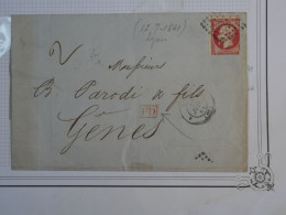 BQ9 FRANCE LETTRE EN PORT  RR 1861  LYON A GENOVA  ITALIA +  +NAPOLEON N°17 + AFFRANCH. INTERESSANT - 1853-1860 Napoléon III.