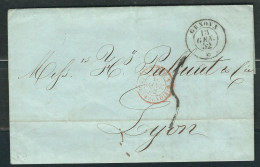 ITALIE 1852 Marque Postale Taxée De Gènes Pour Lyon - 1. ...-1850 Prefilatelia