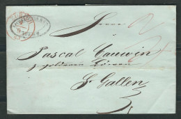 SUISSE 1843 Marque Postale Taxée De Zurich Pour Gallen - ...-1845 Prefilatelia