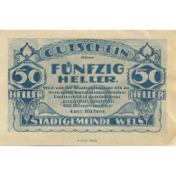 Billet, Autriche, Wels, 50 Heller, Place, 1920, SPL, Mehl:FS 1167II - Autriche