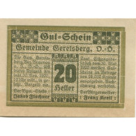 Billet, Autriche, Geretsberg, 20 Heller, Texte 1920-11-30, SPL, Mehl:FS 231a - Autriche