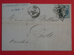 BQ1 FRANCE   BELLE  LETTRE 1867 LYON A L ISLE  + AFFRANCH. INTERESSANT - 1862 Napoléon III