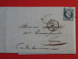 BQ1 FRANCE   BELLE  LETTRE DE DUMAS  1867 ETOILE DE PARIS A LYON  +N°14 FONCé+ AFFRANCH. INTERESSANT - 1853-1860 Napoleon III