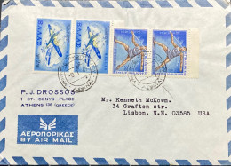 GREECE 1969, COVER USED TO USA, GAME, SPORT, JAVELIN THROW, GREEK FIGHTER, AEROPLANE 4 STAMP, ATHENS CITY CANCEL, - Lettres & Documents