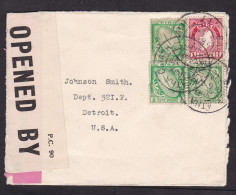 Ireland: Cover To USA, 1940, 4 Stamps, Map, Symbol, 2x Censored, Pink & White Censor Label, World War 2 (traces Of Use) - Covers & Documents