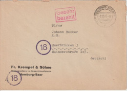 1945 - SAAR / SARRE / ZONE FRANCAISE - OBLITERATION GEBÜHR BEZAHLT ! De HOMBURG - Lettres & Documents